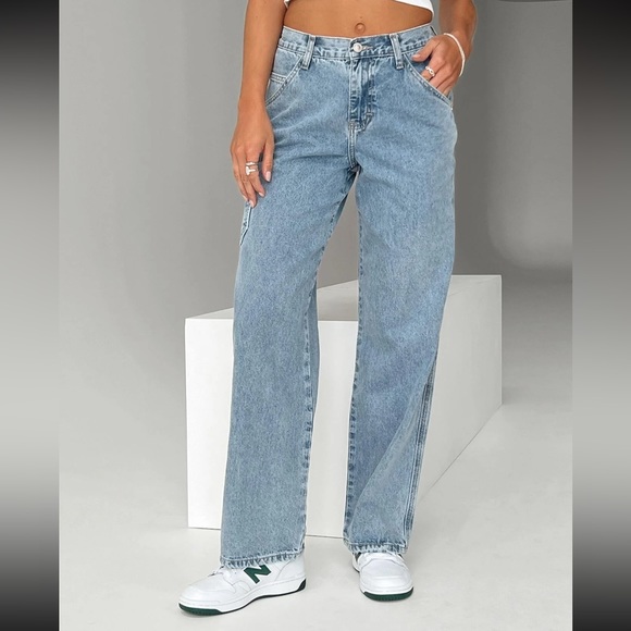 Tami Cargo Jeans Mid Wash Denim by Princess Polly - Picture 1 of 9